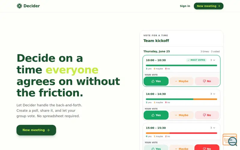 Screenshot of Decider, a launch using one.com