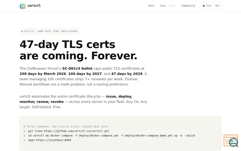 Screenshot of certctl