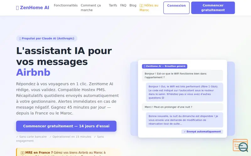 Screenshot of ZenHome —Messages Airbnb avec IA