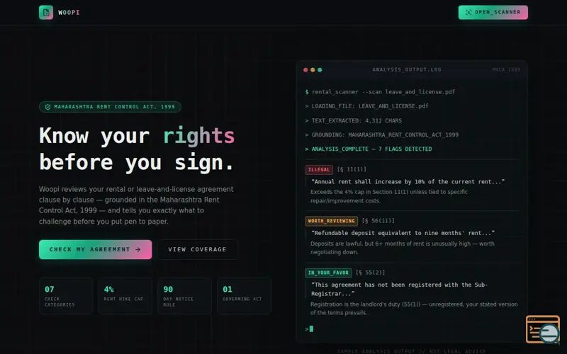 Screenshot of Woopi — Rental Agreement Checker