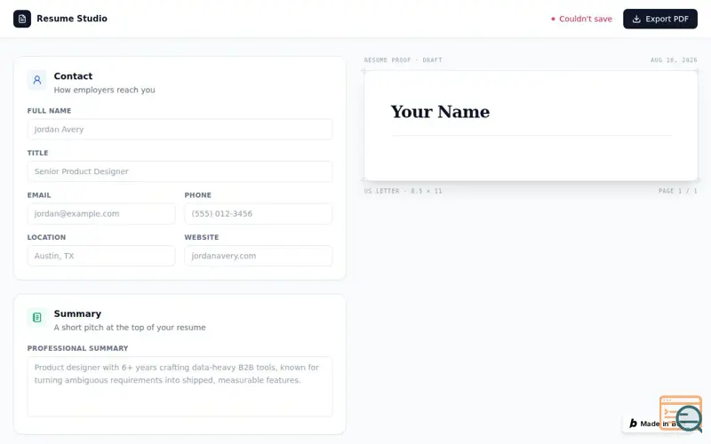 Screenshot of Ai resume builder 