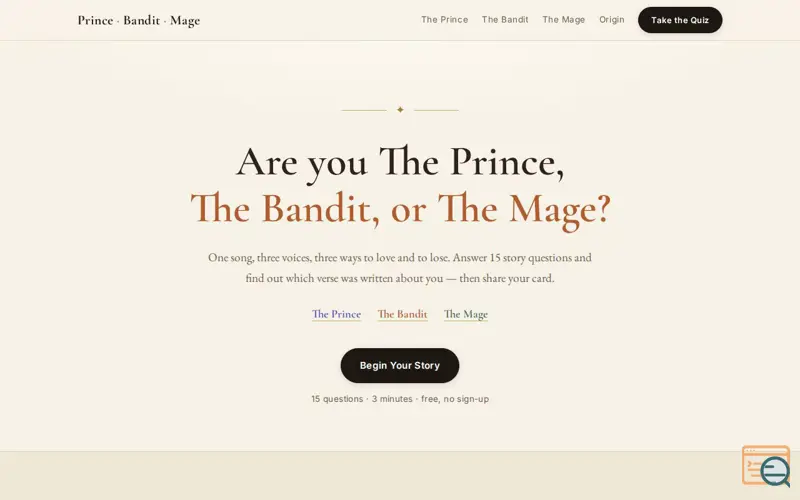 Screenshot of Prince Bandit Mage Quiz