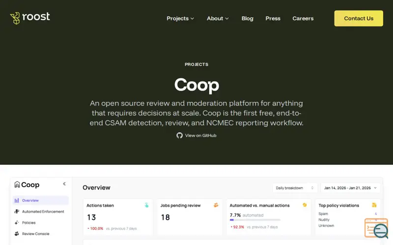 Screenshot of Coop Review Tool