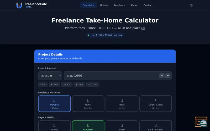 Screenshot of FreelanceCalc India
