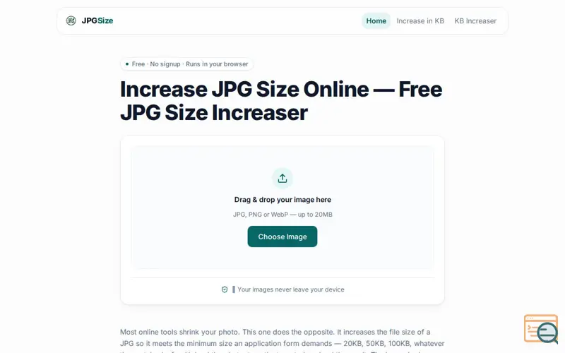 Screenshot of JPGSize, a launch using TanStack Start