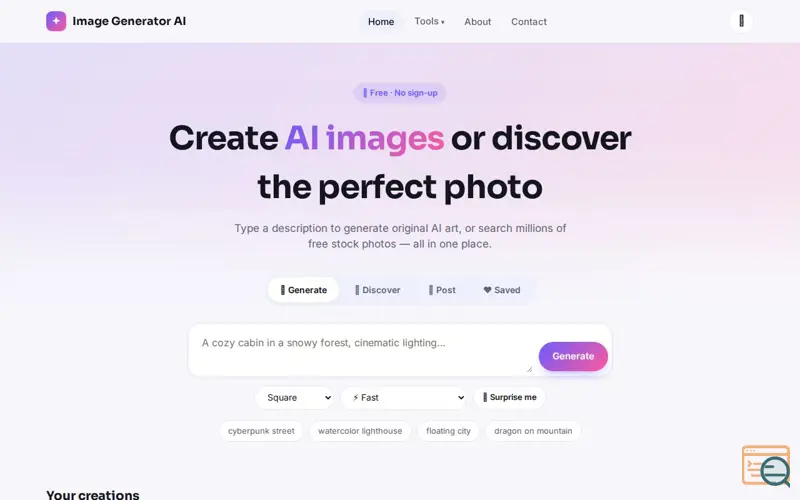 Screenshot of Free AI image generator