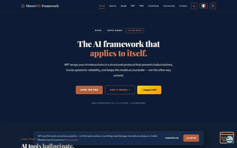 Screenshot of MarcoFLY Framework — Insegna all'AI a dirti quanto è sicura