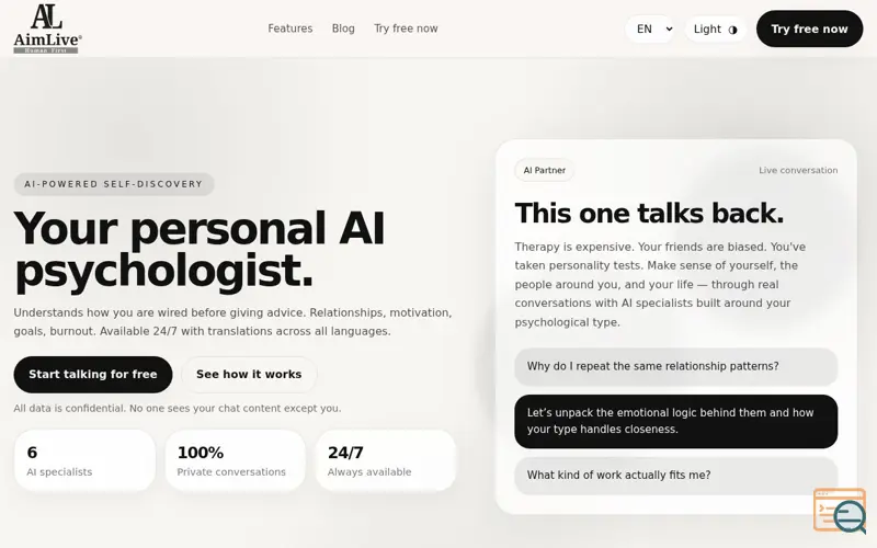 Screenshot of AimLive AI 