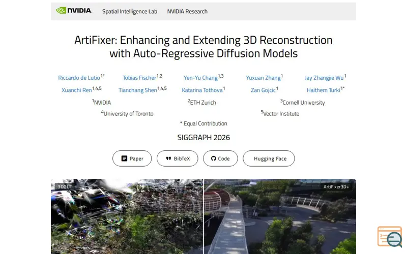 Screenshot of ArtiFixer from NVIDIA Research