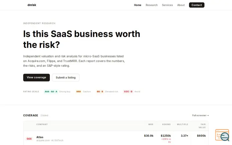 Screenshot of dnrisk