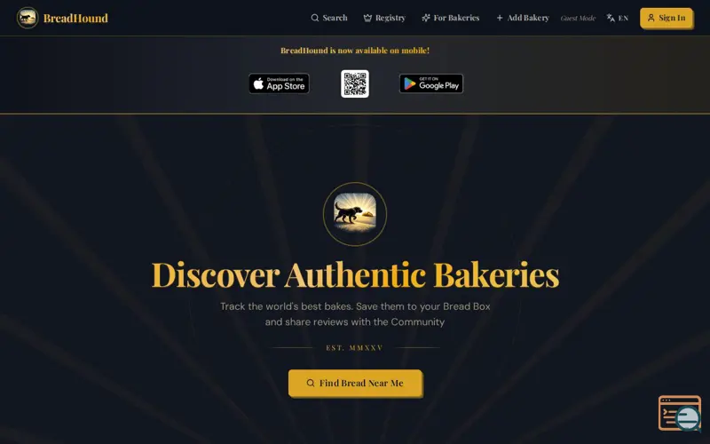 Screenshot of BreadHound app launch