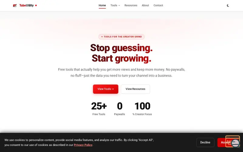 Screenshot of TubeUtility — Free Tools for YT Creators