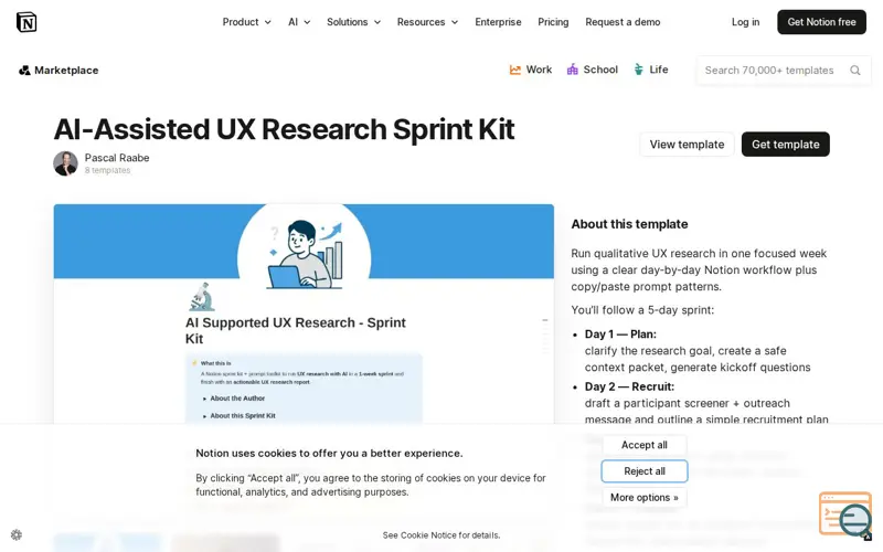 Screenshot of AI‑Assisted UX Research Sprint Kit, a launch using Partnerlinks