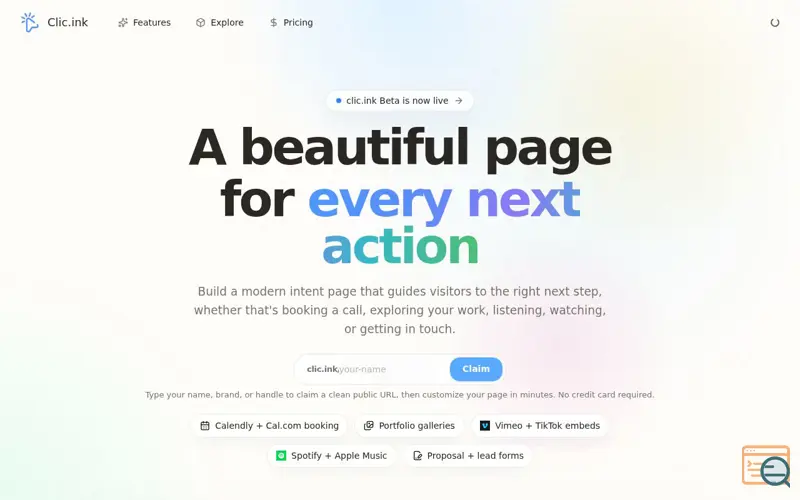 Screenshot of clic.ink