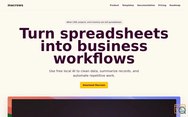 Screenshot of Macrows | Turn Spreadsheets Into Business Workflows