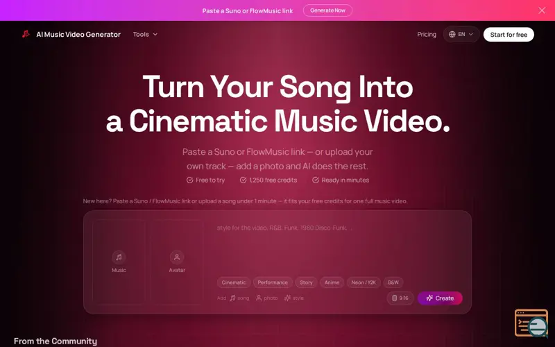 Screenshot of AI Music Video Generator