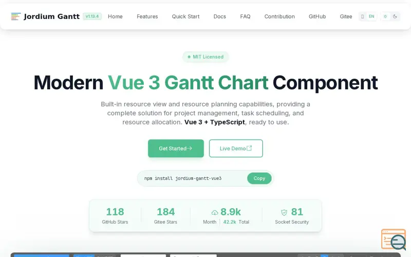 Screenshot of Jordium Gantt