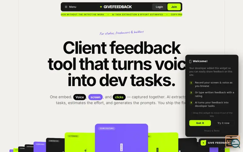 Screenshot of GiveFeedback