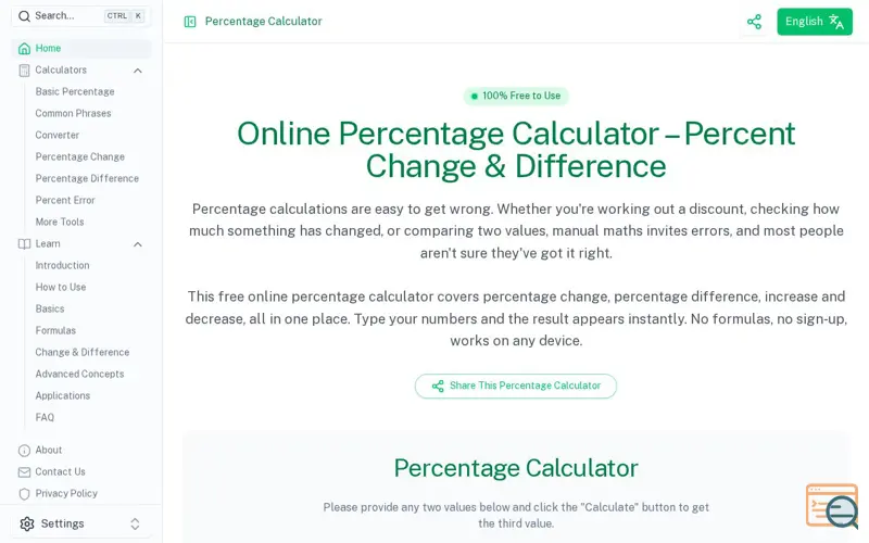 Screenshot of Percentage Calculator