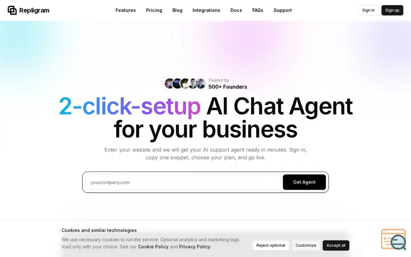 Screenshot of Repligram, a launch using 20i