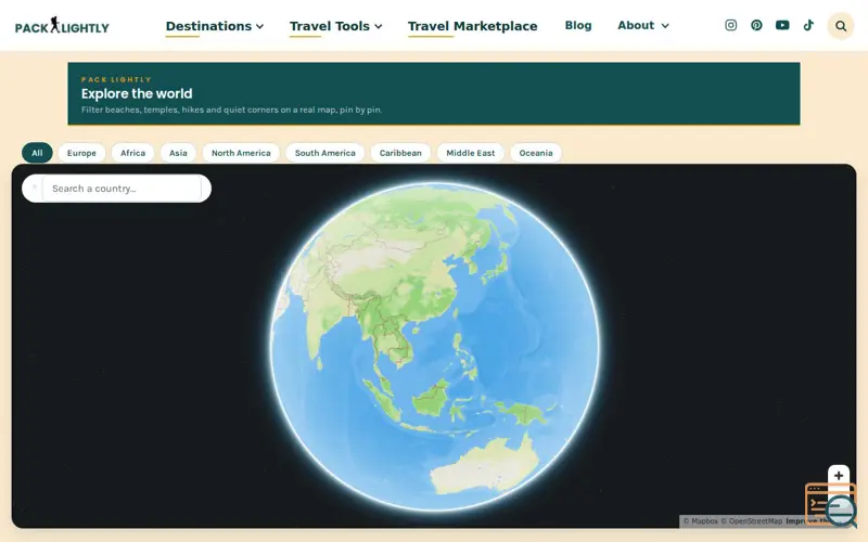 Screenshot of Discover where to go in 146 countries