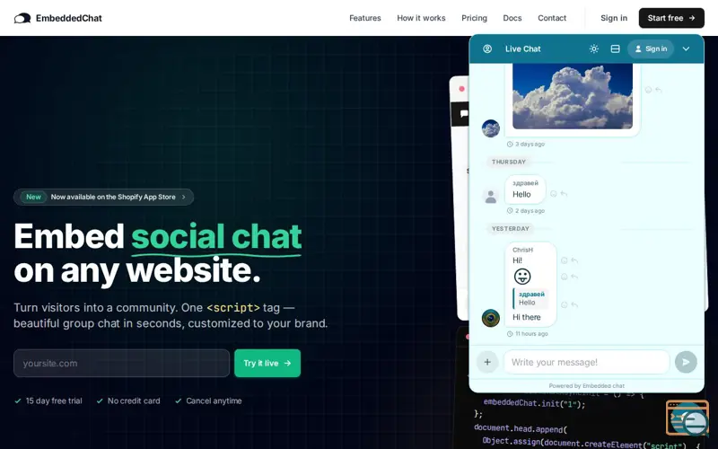 Screenshot of Embedded Chat, a launch using Facebook SDK