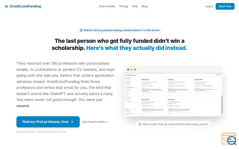 Screenshot of GradScoutFunding