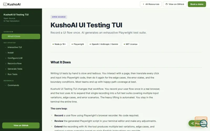 Screenshot of KushoAI for Playwright