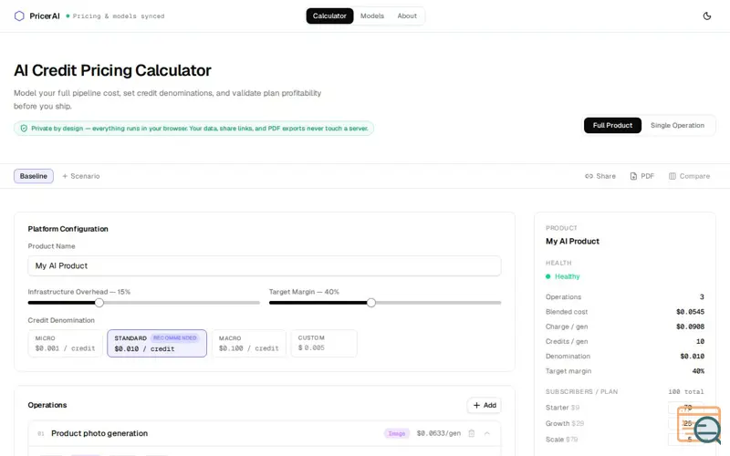 Screenshot of Pricer AI