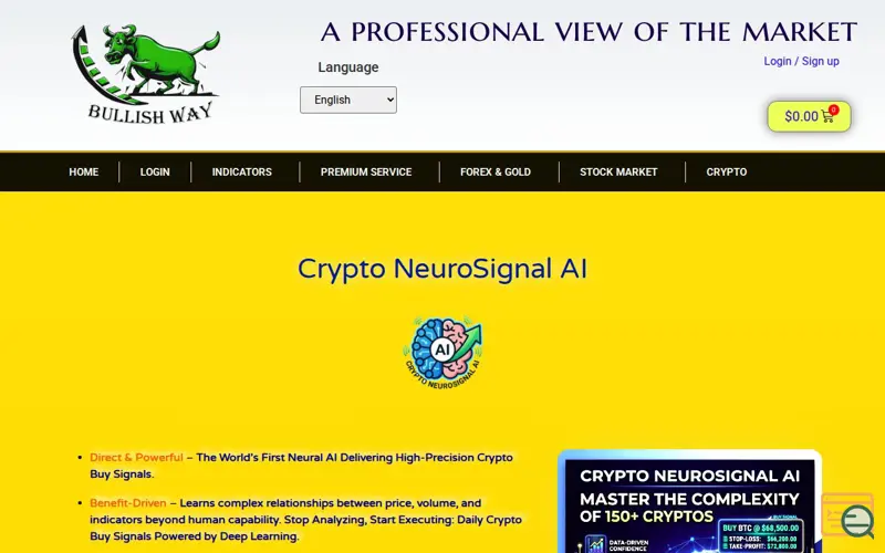Screenshot of Crypto NeuroSignal AI, a launch using Slider Revolution
