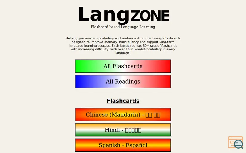 Screenshot of LangZone
