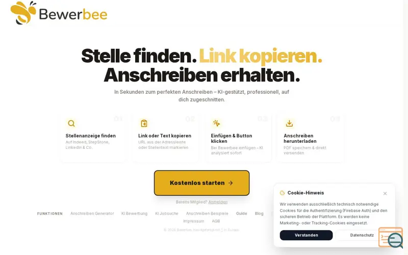 Screenshot of Bewerbee