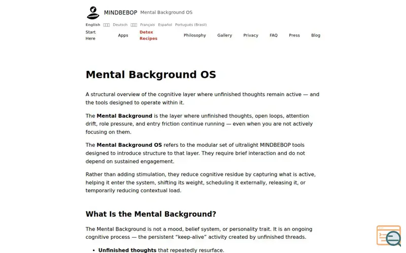 Screenshot of MINDBEBOP — Mental Background OS