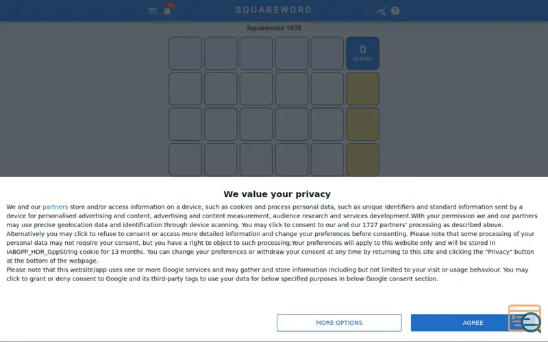 Screenshot of Squareword, a launch using InMobi Choice