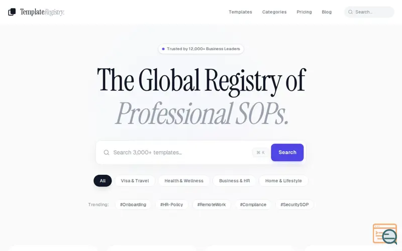 Screenshot of Template Registry
