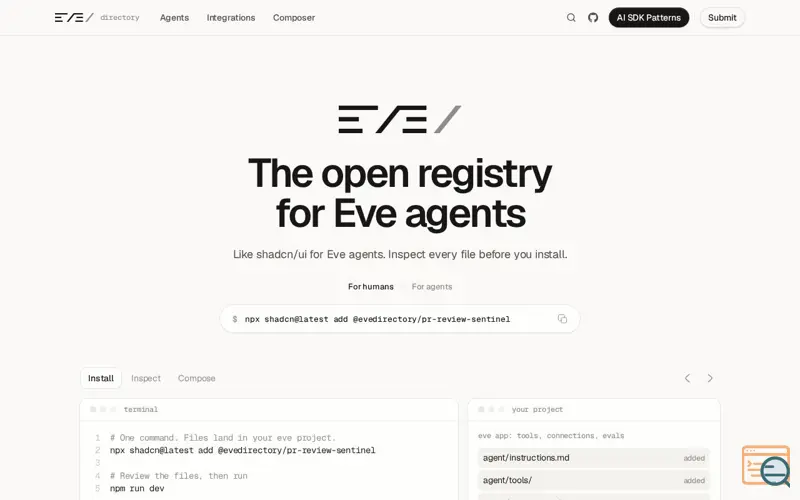 Screenshot of Eve Directory, a launch using Google Search Console