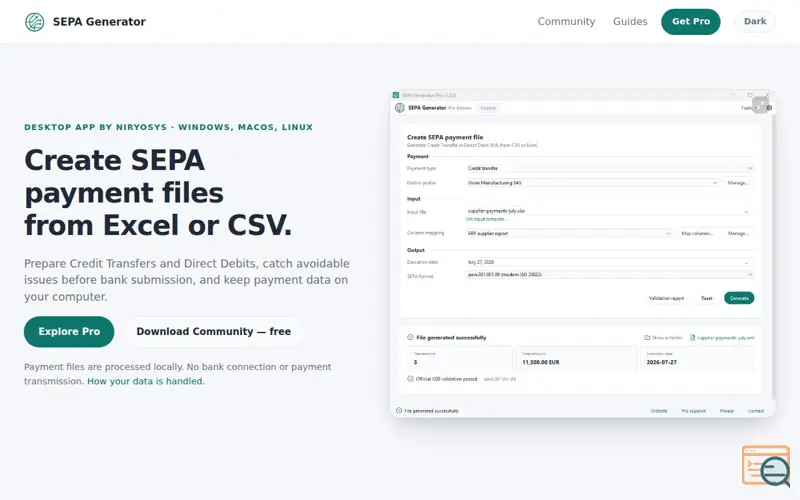 Screenshot of SEPA Generator