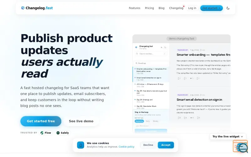 Screenshot of Changelog.fast