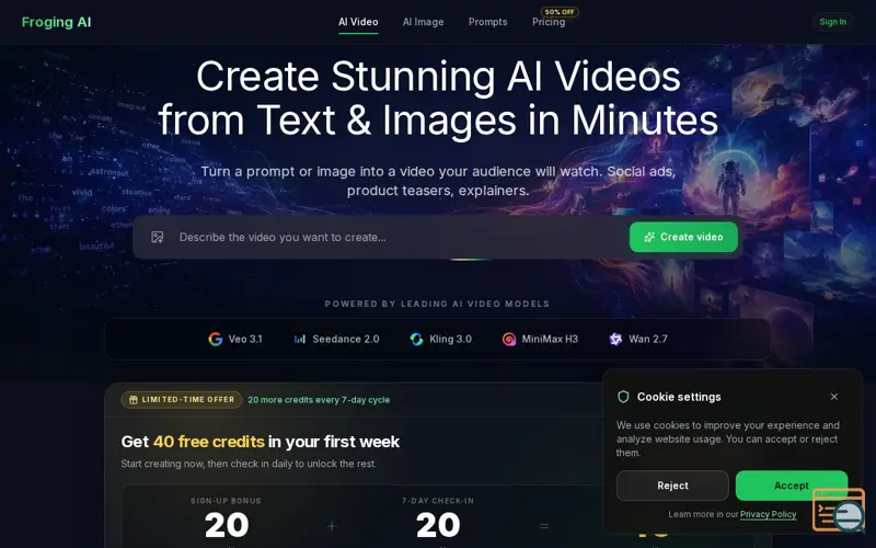 Screenshot of Froging AI: Free AI Video Generator From Text & Image