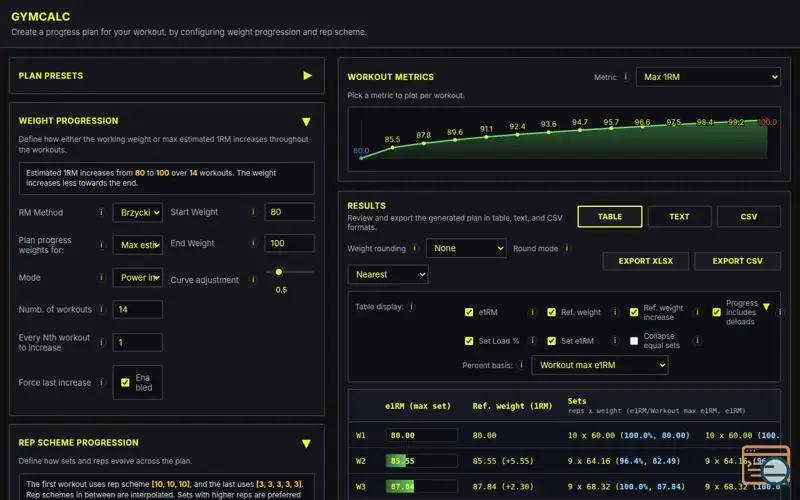 Screenshot of Gymcalc