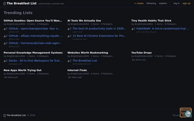 Screenshot of Community Curated Lists