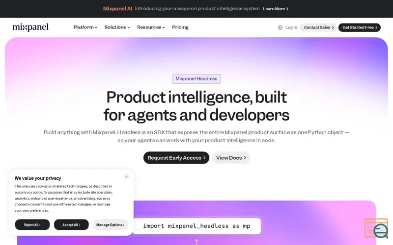 Screenshot of Mixpanel Headless, a launch using TrustArc