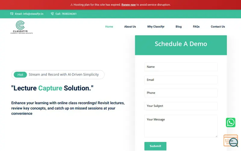 Screenshot of Classifyr - Lecture Capture Solution