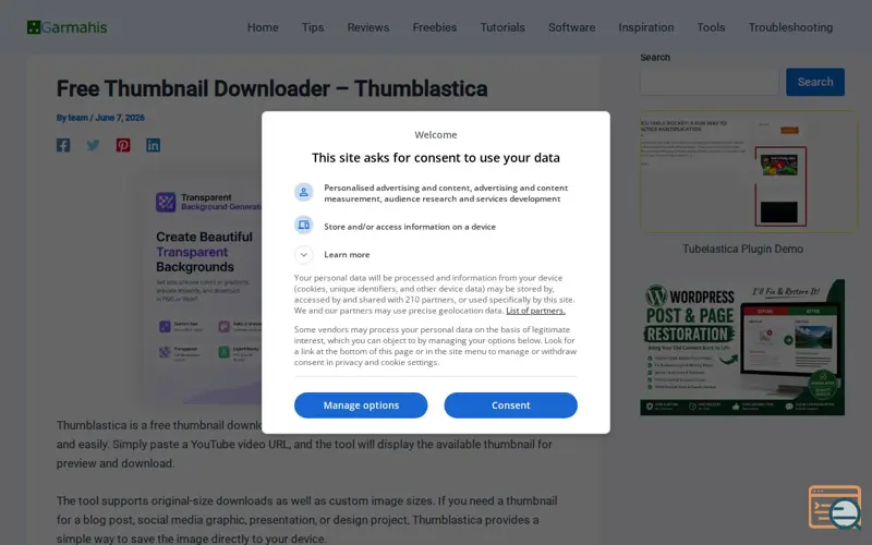 Screenshot of Free You tube Thumbnail Downloader