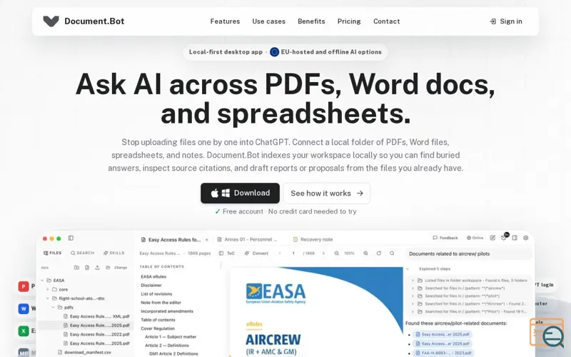 Screenshot of Document.Bot - EU/ Offline AI workspace
