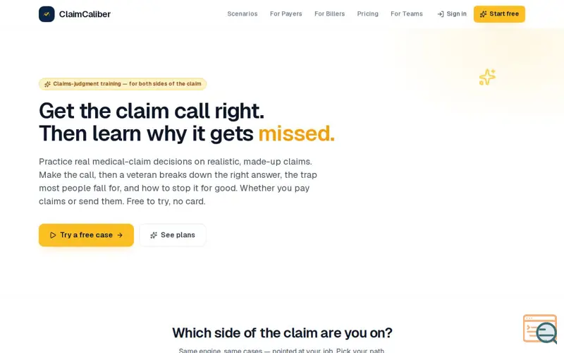 Screenshot of ClaimCaliber