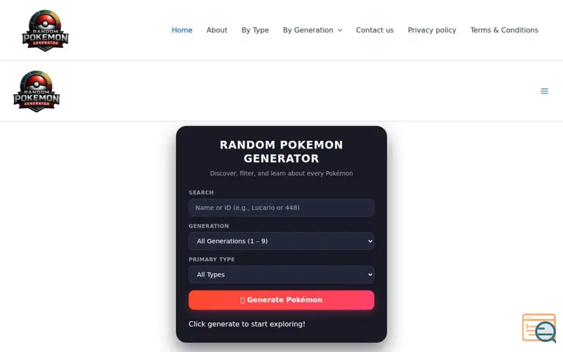 Screenshot of Random Pokemon generator