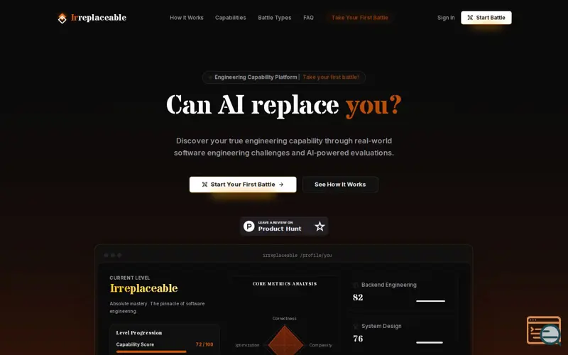 Screenshot of Irreplaceable | Prove what AI can't replace