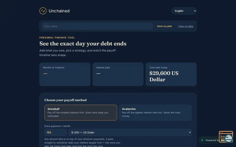 Screenshot of Unchained — Debt Freedom Tracker