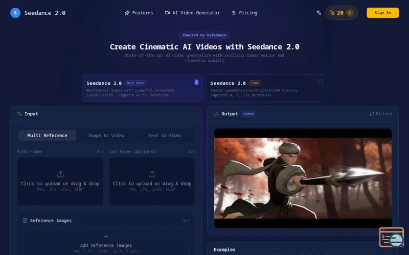 Screenshot of seedance 2.0